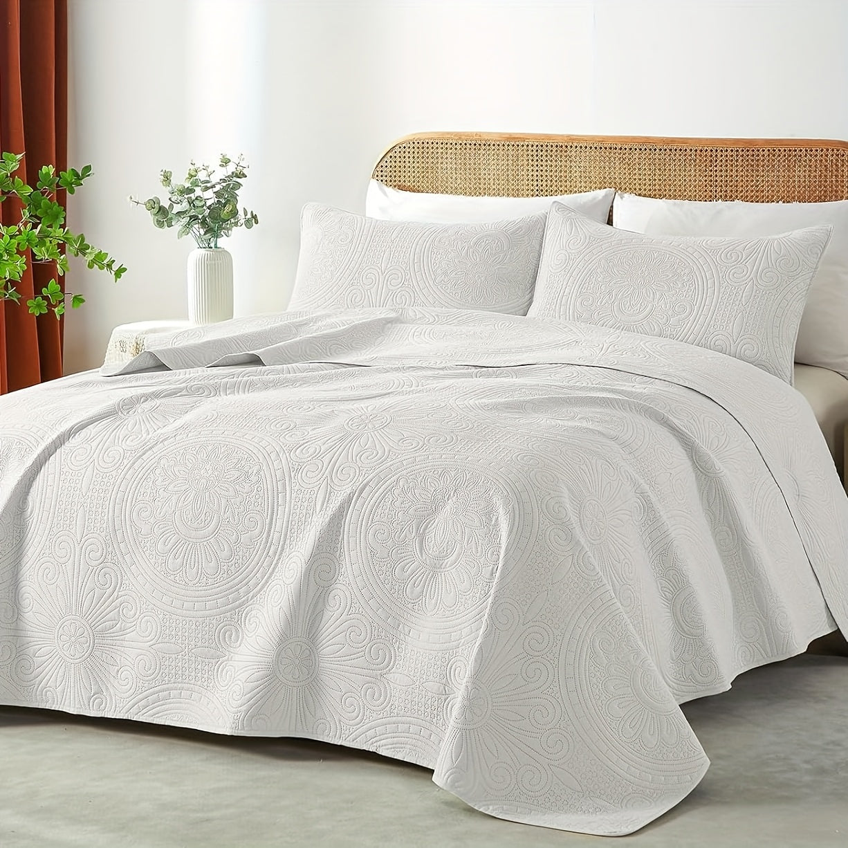 2/3pcs Quilt Set Bedspreads Queen Size - Soft Cool & Refreshing Summer Quilt Lightweight Microfiber Bedspread - Modern Style Coin Pattern Coverlet for All Seasons - Family Gift Set (1 Quilt, 1 Or 2 Pillow Cases)