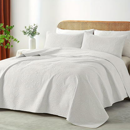 2/3pcs Quilt Set Bedspreads Queen Size - Soft Cool & Refreshing Summer Quilt Lightweight Microfiber Bedspread - Modern Style Coin Pattern Coverlet for All Seasons - Family Gift Set (1 Quilt, 1 Or 2 Pillow Cases)