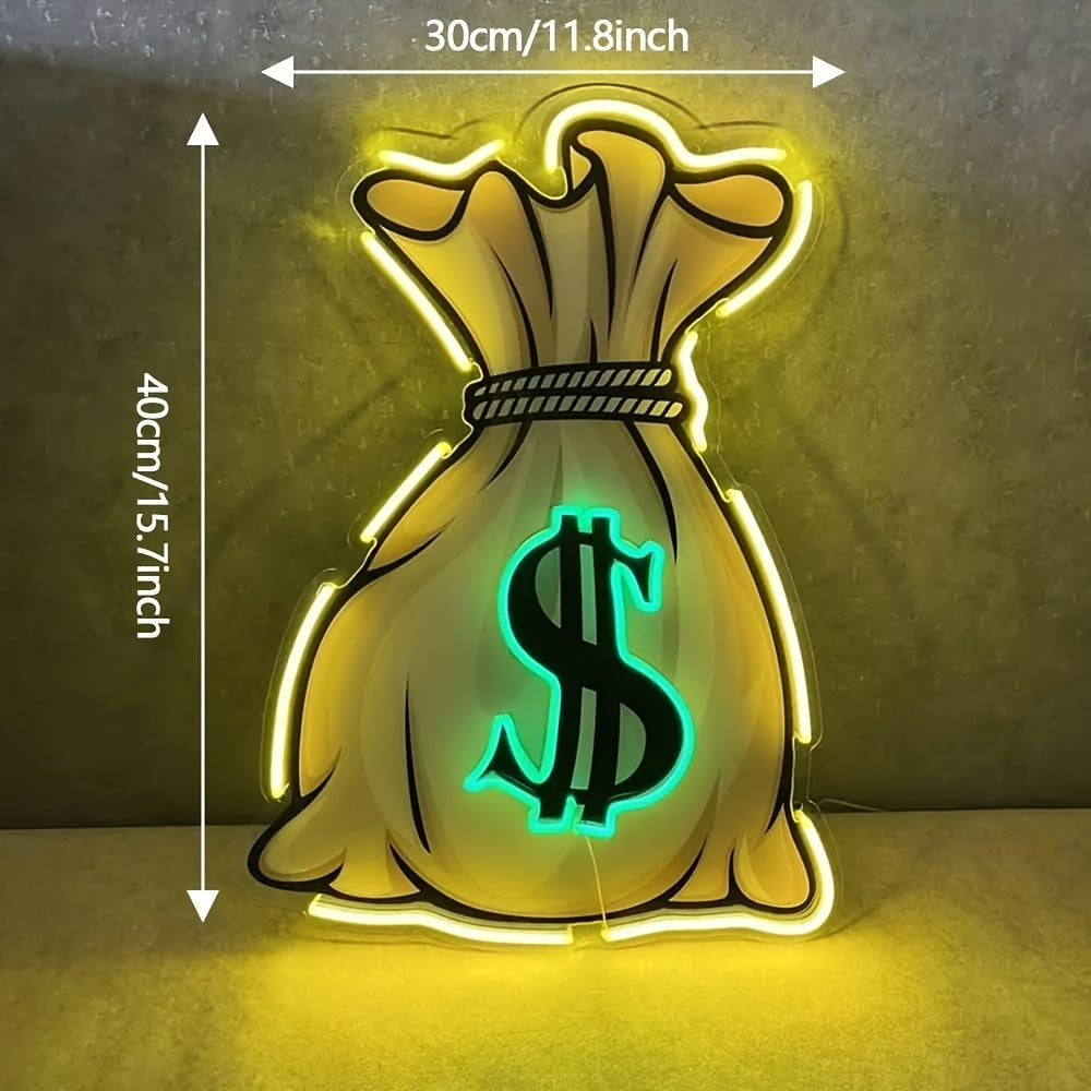 1pc of Neon Sign Featuring a Money Bag, Perfect for Wall Decoration - LED Neon Light for a Man Cave, Powered by USB, Measuring 15.75 X 11.81 inch