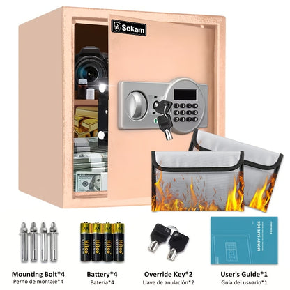 Heavy-Duty Fireproof Steel Safe With Cash Bag - Secure Home Safe Box With Keypad & Key Lock, Ideal For Storing Money, Documents, And Valuables (Black)Valentine'S Day