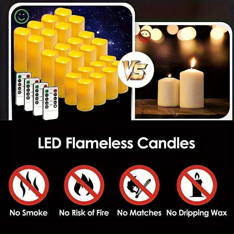 24 Indoor Outdoor Flameless Candles/Set, LED Candles, with 4 Remote Controls And Timer (4 "High 5" "6" *2). 2"") Halloween Wedding Decoration, Home Decoration, Gift Giving, Battery Powered (No Plug) IP44