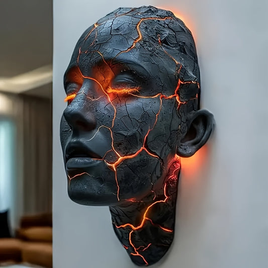 3D Shattered Soul Wall Lamp – LED Night Light Cracked Face Phantom Effect USB Powered Resin Wall Light for Bedroom Living Room Bar Cafe Home Decor, Easy Install Gothic Aesthetic Atmosphere Lamp