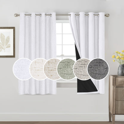 2 Panels 100% Blackout Linen Textured Curtains Thermal Insulated Curtains for Winter Noise Reducing Window Drapes with Grommet for Hall Room Bedroom Living Room PRINCEDECO