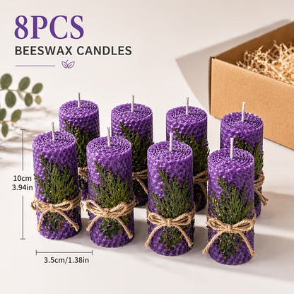4pcs 100% Beeswax Candles, Gift Box Set of 4 Hand Rolled Pillar Candles for Gift And Home Decor, with Honeycomb Texture for Gift And Candle Decor, Christmas Dinner Candles, Christmas Decorations