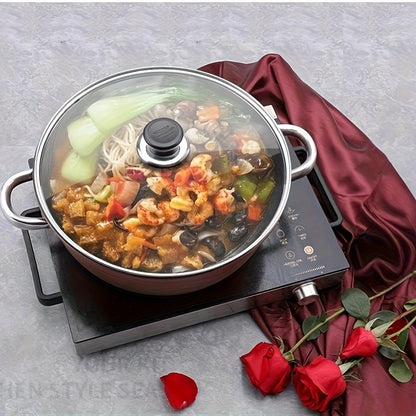 Red Non-Stick Cooking Pot with Lid, 10-Inch Stone-Derived Stock Pot with Iron Core for Even Heating, Induction-Compatible for Stewing, Boiling And Family Dinners, Ideal for Home Cooks And Holiday Gifts