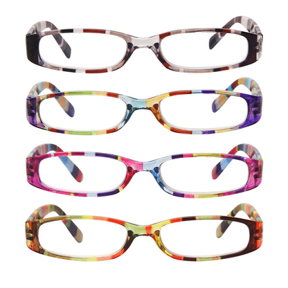 Set of 4 Retro Classic Reading Glasses with Printed Rectangle Frames for Both Men And Women Featuring Spring Hinges