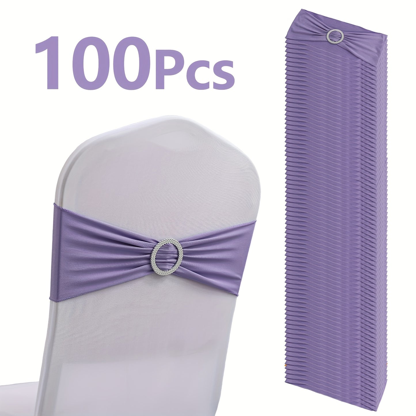 100pcs Milk Milk Fiber Fabric & High-Stretch Spandex Blend Theme Chair Sashes | Resilient Dining Chair Sash Bands with Buckle & Snap-Back Elasticity for Wedding, Party, Banquet Decor
