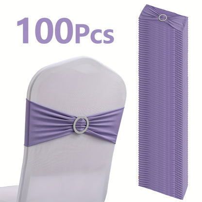 100pcs Milk Milk Fiber Fabric & High-Stretch Spandex Blend Theme Chair Sashes | Resilient Dining Chair Sash Bands with Buckle & Snap-Back Elasticity for Wedding, Party, Banquet Decor