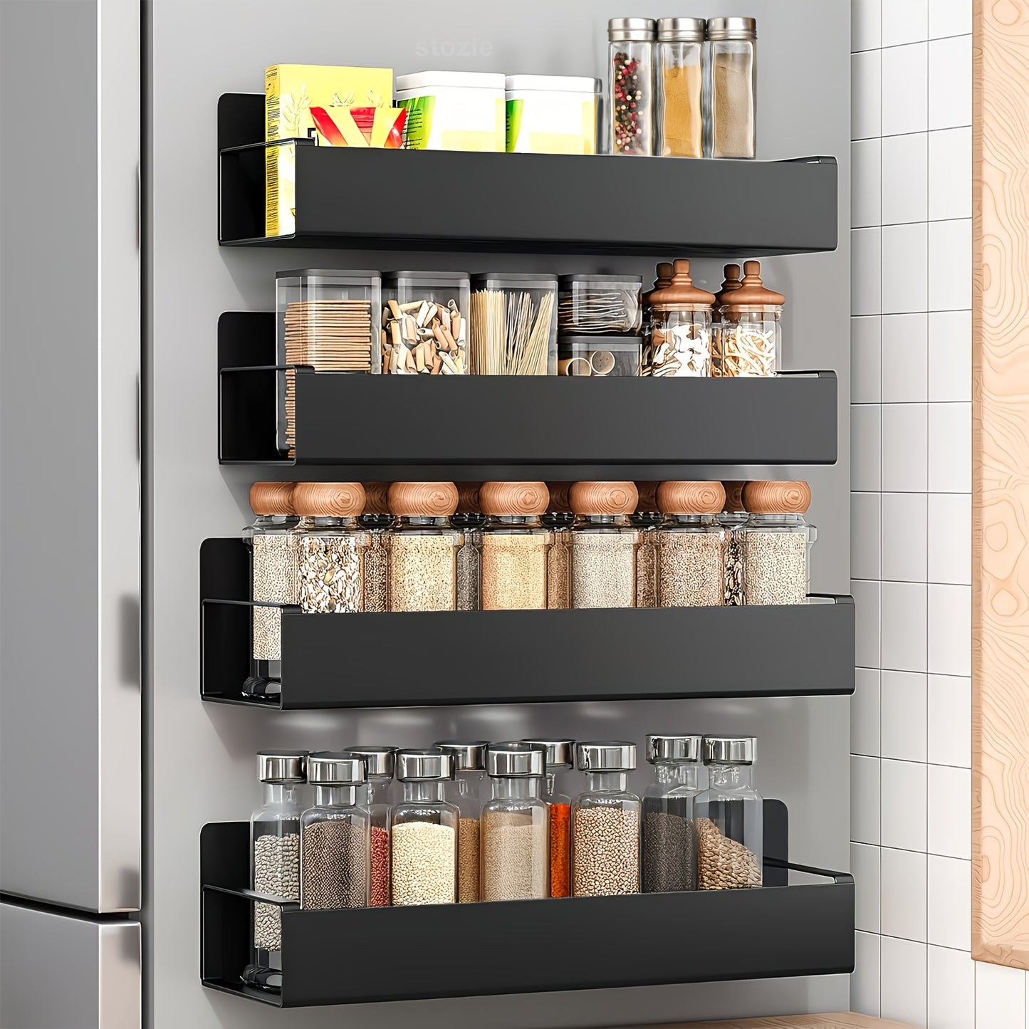 Magnetic Storage Box Organizer for Refrigerator, Washing Machine & Coffee Machine – Strong Magnetic Adsorption No-Drill Spice Rack & Kitchen Organizer, Stylish Household Storage (Black/White, 2/4pcs)