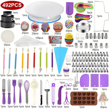 Ultimate 492-pc Cake Decorating Set - Rotating Turntable, Precision Tips, Reusable Piping Bags - Professional Quality For Bakers & Decorators