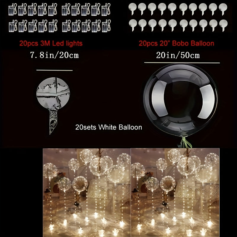 40 Packs (20pcs Balloon +20pcs LED Lights) Glowing LED Bubble Balloon Set LED Bubbles, Suitable for Birthday Wedding Love Christmas Halloween Party Gift Easter Mother'S Day Graduation Football Decor Summer Beach Helium&Battery Not Include