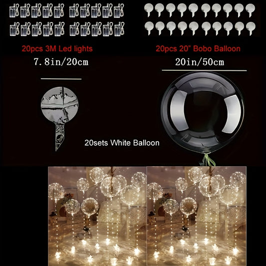 40 Packs (20pcs Balloon +20pcs LED Lights) Glowing LED Bubble Balloon Set LED Bubbles, Suitable for Birthday Wedding Love Christmas Halloween Party Gift Easter Mother'S Day Graduation Football Decor Summer Beach Helium&Battery Not Include