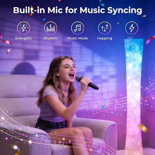 Smart RGB LED Floor Lamp Music Sync Dimmable Color Changing App Remote Control White Fabric Shade for Living Room Bedroom Office Decor