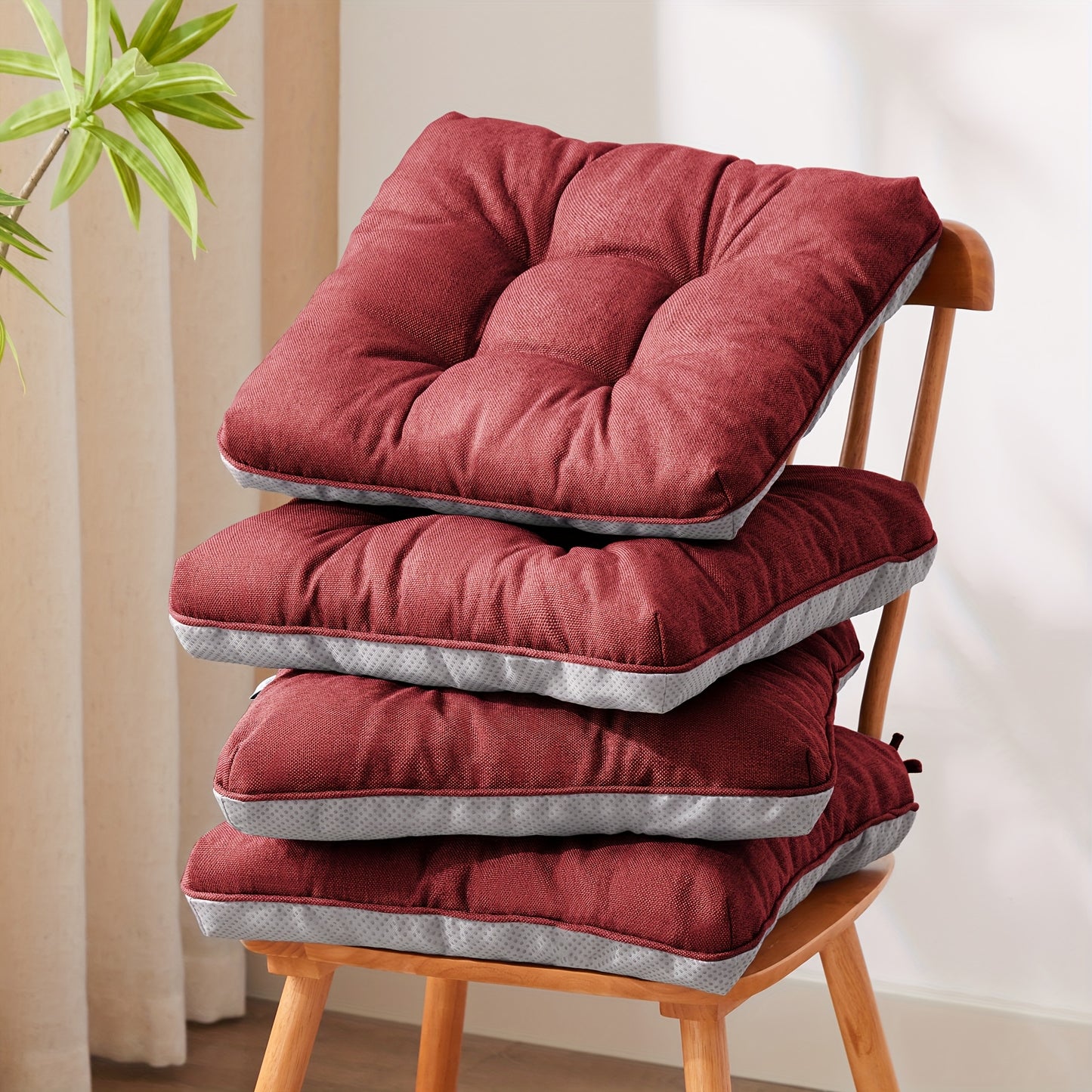 New Year Memory Foam Chair Cushions Set Of 4, Kitchen Chair Cushions with Non-Slip Backing, Seat Cushions for Kitchen Chairs, Indoor Chair Pads with Ties 500gsm