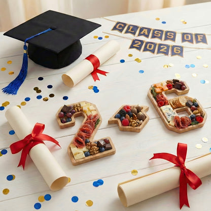 2026 Graduation Decorations Table Centerpiece Set – Charcuterie Board with Number 26 & Graduation Cap, Serving Trays for Preschool, High School & College Grad Party Supplies