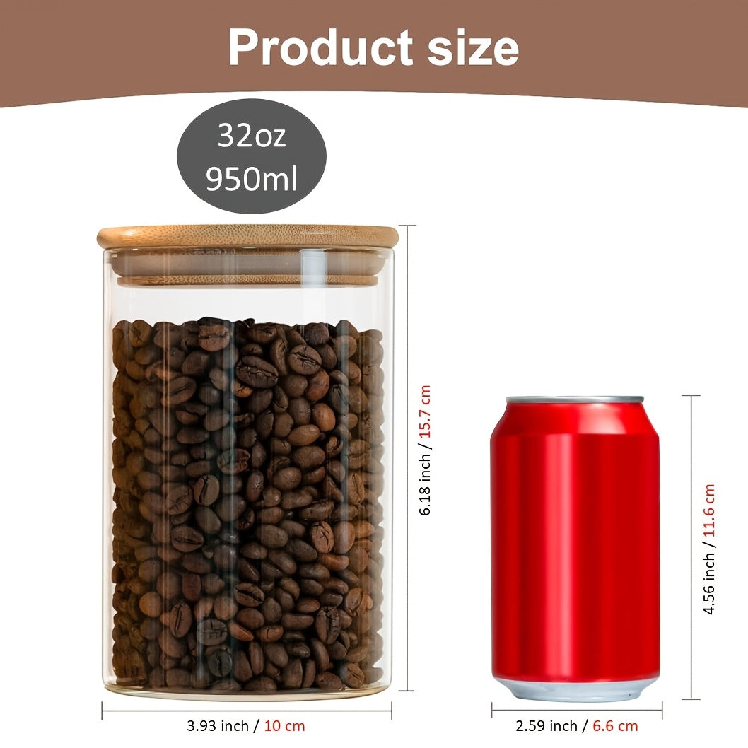 6pcs Glass Storage Containers with Labels And Pen, 32Oz Airtight Food Storage Containers with Bamboo Lids, Clear Glass Jars for Pantry, Kitchen, Flour, Sugar, Tea, Coffee, Snack, Spice And Herbs