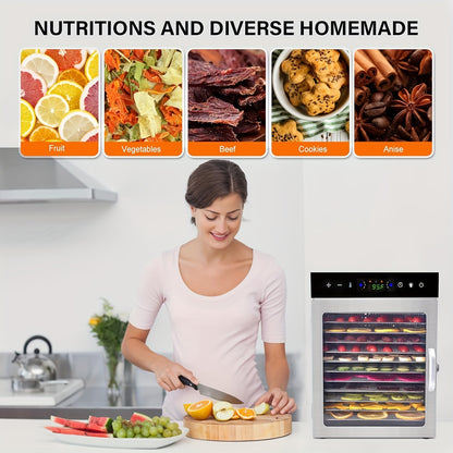 Food Dehydrator, 12 Stainless Steel Trays Dehydrators for Food And Jerky, Herbs, Fruit, Dehydrator Machine with Digital Timer And Temperature Control, Overheat Protection, Recipe Book Included