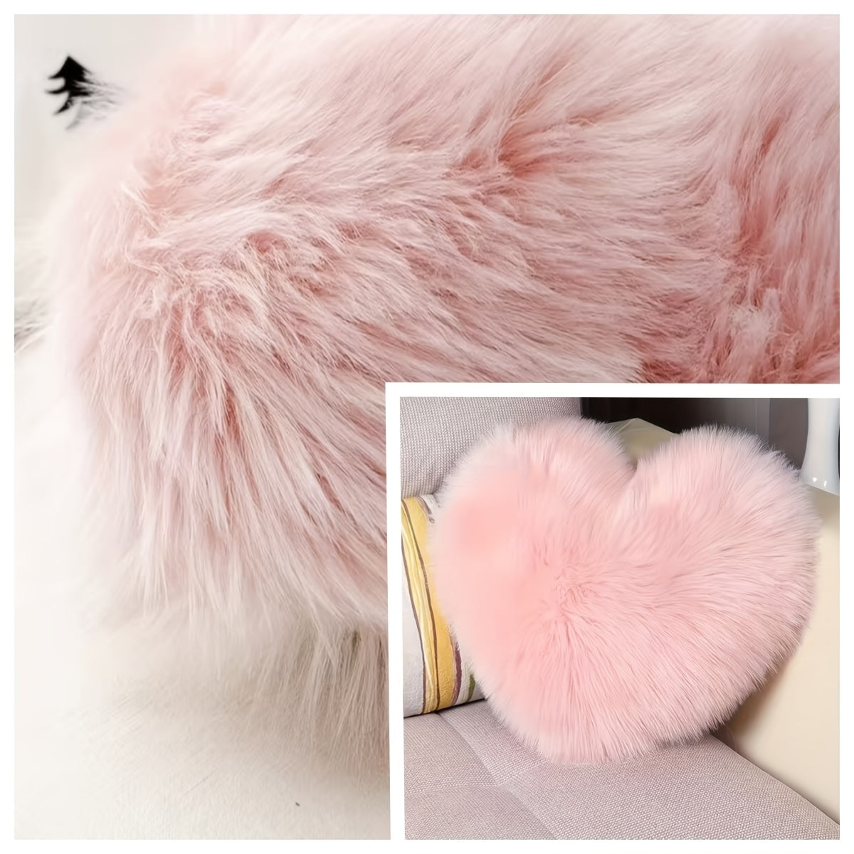 1pc Of Pink Heart-shaped Imitation Wool Plush Pillowcase/cushion Cover (insert Not Included), Ideal for Valentine's Day Decoration. It Is Made Of Polyester Blend Fabric, Featuring A Fluffy Design. Suitable for Sofas, Car Interiors, Chairs And Bed
