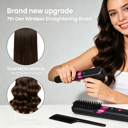 Portable Wireless Hair Straightener Comb - USB Charging, 3-Speed Temperature Control, Negative Ion Technology, Long-Lasting Luster, LED Display Screen, Lightweight, Perfect for Travel, with Comb And Clip Included