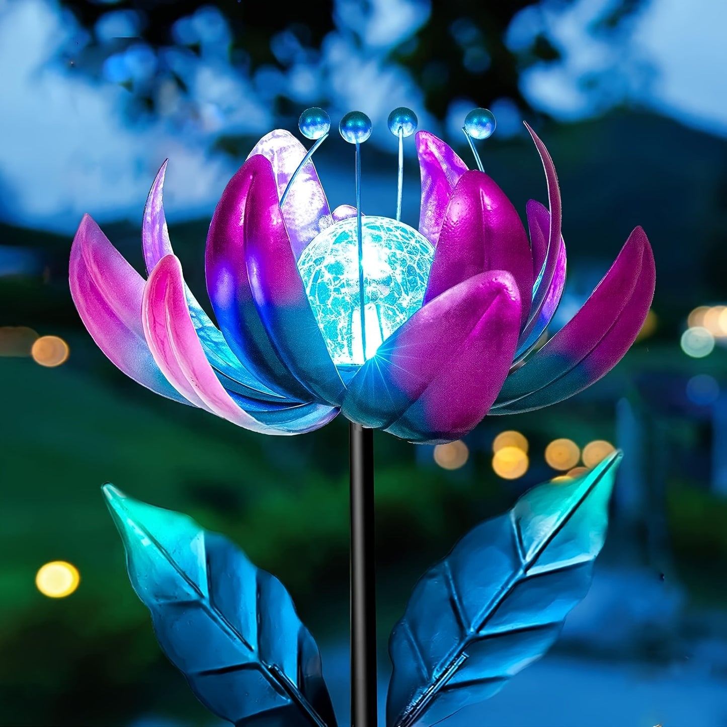 Solar Outdoor Floor Lamp Rotating Windmill Light, Outdoor Solar Light, Purple Blue Windmill Light, Outdoor Garden Light, Colour Changing LED Light, Suitable for Patio, Lawn, Garden Decoration