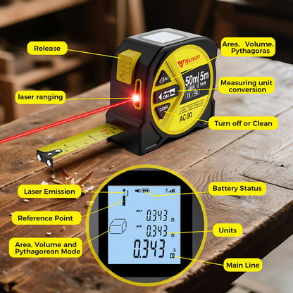 Laser Tape Measure - Digital Distance, Laser Tape Measure 50M/165ft High-precision Multi-function 3-in-1 Infrared High Definition Smart Digital Display, Laser Ranging, Portable M/in/Ft Unit Switching Support USB Charging, Optimized Ergonomics, Gift