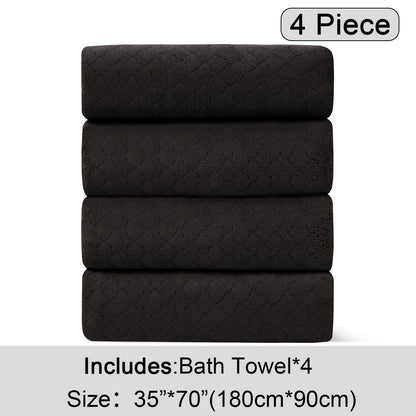 4pcs Oversized Bath Towel Set in Sleek Blue - Ultra Soft, Highly Absorbent, Quick-Dry Microfiber with Diamond Pattern - Includes 4 Bath Towels, and Matching Beach Chair Cover - Ideal for for Bathroom Hotels Gym, Valentine's Day Gift, Wash Cloths