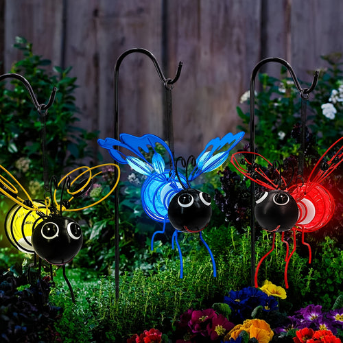 3pcs Bee Decoration Hanging Solar Light Metal Ladybug Light Balcony Living Room Flower Shop Decoration (Red+Yellow+)