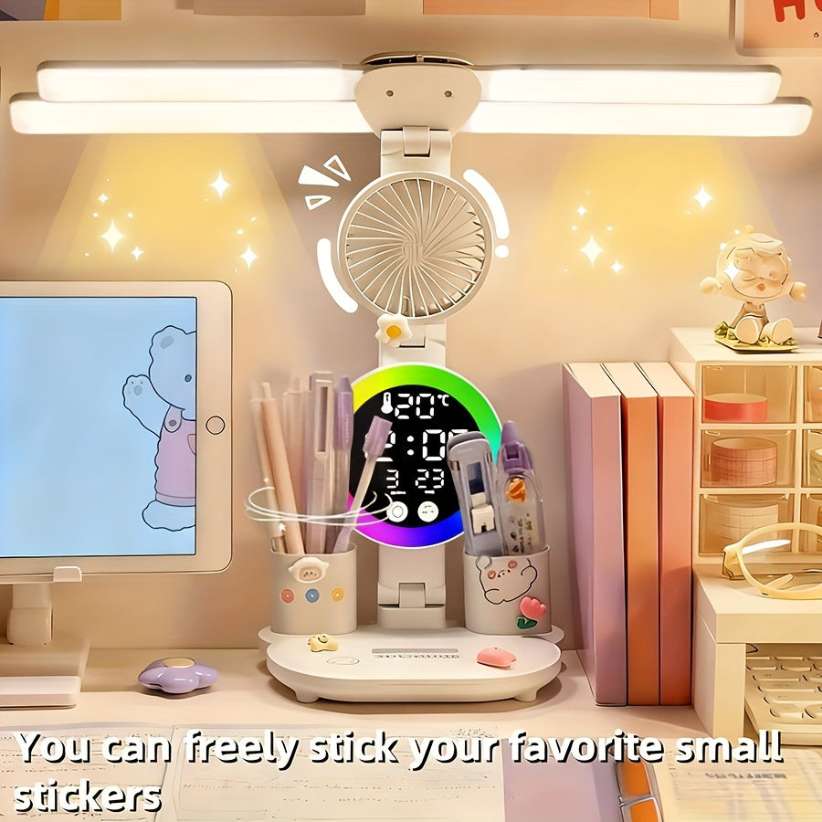 2/1pc Smart Touch Control LED Desk Lamp with USB - Dual Head, Adjustable Brightness & Dimmable& Color Changing Reading Lamp, Built-in Fan And Night Light, Eye-Caring Design, Great for Home Office And Dormitory Study, Multi-Angle Adjustmen.
