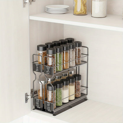 2-Tier Spice Rack Organizer For Cabinets, Heavy Duty Slide Out Design With Labels, 5.2" W X 10.75" D X 10" H, No Jars