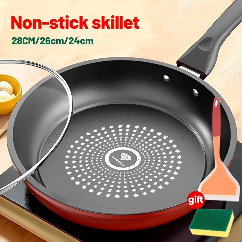 11.02in/10.24in/9.45in Cast Iron Non Stick Frying Pan, with Lid, Featuring A Non-Stick Coating, Stainless Steel HandleLightweight Smoke-free Frying Pan, Flat Bottomed Pan, Cookware Set, Suitable for All Stoves, Perfect for Fried Eggs, Steak, Pancakes