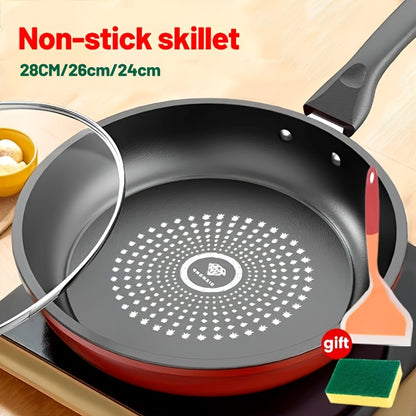 11.02in/10.24in/9.45in Cast Iron Non Stick Frying Pan, with Lid, Featuring A Non-Stick Coating, Stainless Steel HandleLightweight Smoke-free Frying Pan, Flat Bottomed Pan, Cookware Set, Suitable for All Stoves, Perfect for Fried Eggs, Steak, Pancakes