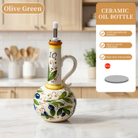 Hand-painted olive green [with oil nozzle pot + foot mat]