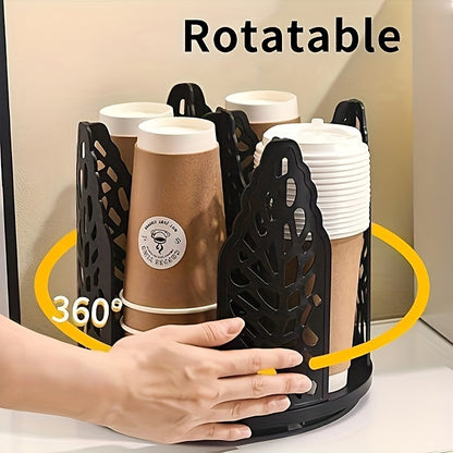 Rotating Paper Cup Holder with 4 Compartments, Disposable Coffee Cup Dispenser, Storage Box, Detachable Plastic Cup And Lid Organizer, Suitable for Countertops, Kitchens, Coffee Stations, And Bathrooms