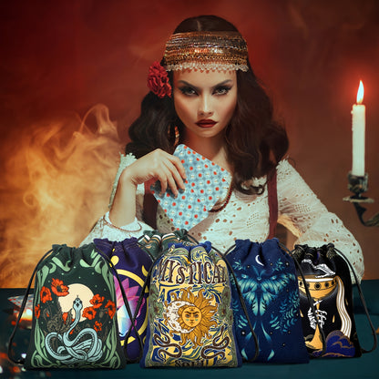 16pcs Velvet Tarot Card Storage Bags with Unique Mystical Designs - 7.1 x 5.9 Inches, Drawstring Closure for Cards, Dice & Jewelry, Perfect Gift for Enthusiasts Halloween Christmas, Jewelry Pouch, Decorative Pouch, Durable Pouch, Handcrafted Feel