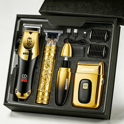 [WEEME 4pcs/3pcs/2pcs Men'S Professional Golden Hair Clipper And Trimmer Set] Wireless Hair Clipper Men'S Hair Cutting Kit Easy to Trim Hair And Beard Precise Comfort USB Charging, Holiday Gift for Dad for Boyfriend, Perfect Father'S Day Present