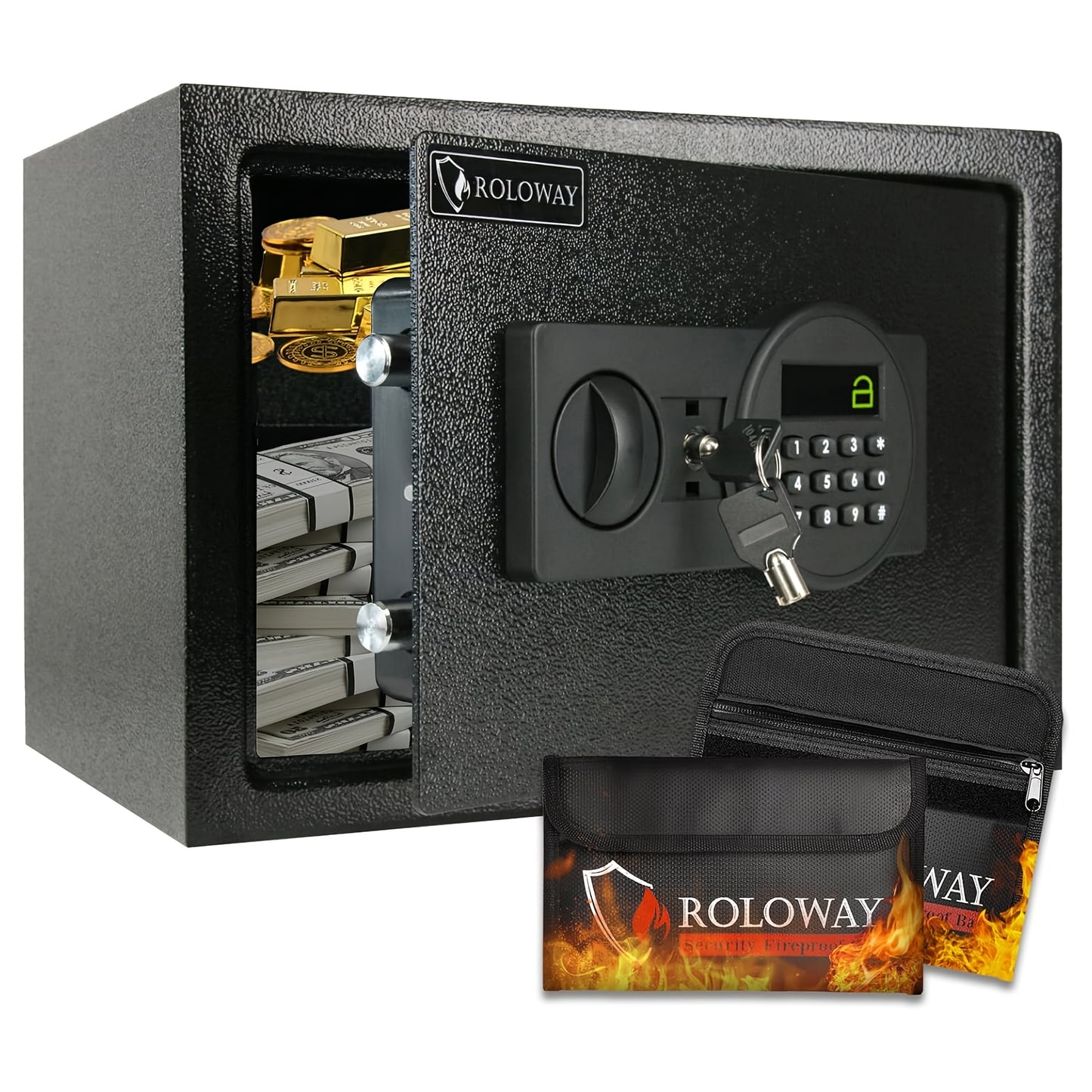 ROLOWAY Fireproof Safe, Keyboard Lock, Black, Including Fireproof Bag - Safe Storage for Home And Office, Available In Multiple Sizes Christmas Gift. Valentine's Day Items