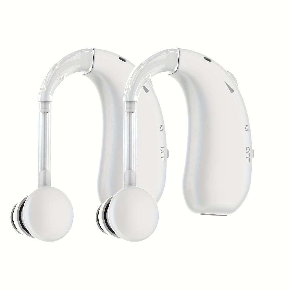 Rechargeable Hearing Aid for Seniors 2-Pack, Intelligent Noise Reduction, Invisible In-Ear Hearing Amplifier with Volume Control, Air Conduction, Black White Gold