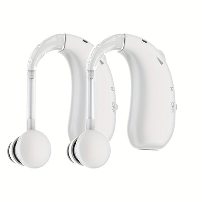 Rechargeable Hearing Aid for Seniors 2-Pack, Intelligent Noise Reduction, Invisible In-Ear Hearing Amplifier with Volume Control, Air Conduction, Black White Gold