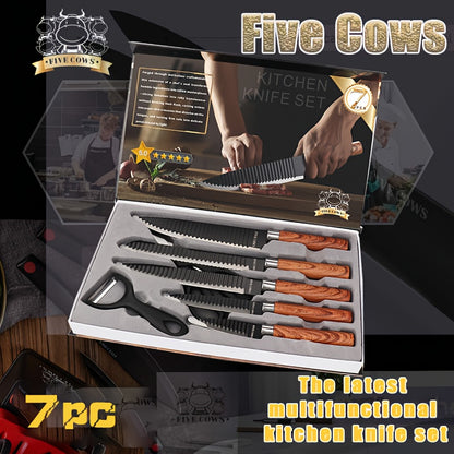 A Chef'S Knife Set with a Knife Rack, Featuring Handcrafted Butcher Knives, Bone Cutters, Meat Cleavers, And Vegetable Choppers, Suitable for Camping, Outdoor Barbecues, And Hunting Tools And Equipment, Perfect As a Holiday Gift