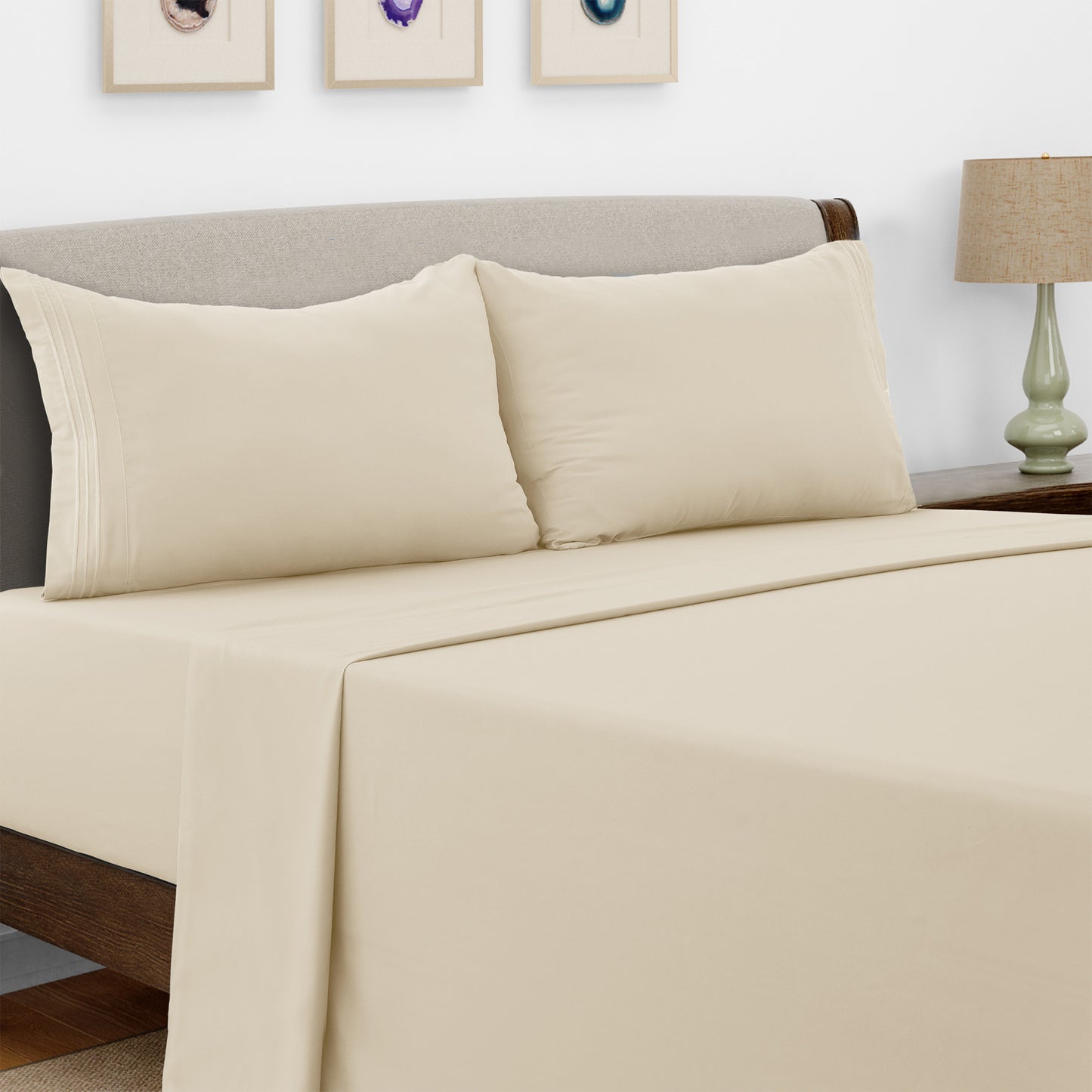 Lux Decor 4 Pieces Solid Bed Sheets - Stylish Comfy Bedding Set - Hotel Luxury Skin Friendly Cooling Sheets & Embroidered Pillowcases Without Filler - Classic Collection With 16 Inches Deep Pocket - Brushed 100% polyester- Shrinkage & Fade Resistant