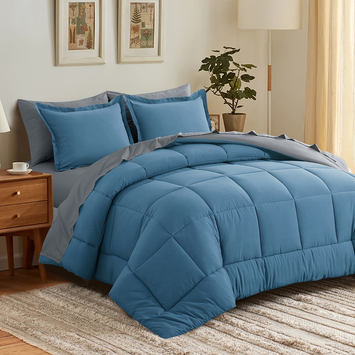 7pcs Comforter Set-Luxury Soft Fluffy Bedding With 1 Comforter, 1 Fitted Sheet, 1 Flat Sheet, And 4 Pillowcases & Pillow Cover-All Season Quilte Set Queen, Hypoallergenic, Breathable, Easy Care, Valentine'S Day Bed In A Bag, Gifts For Her
