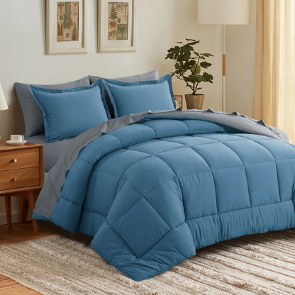 7pcs Comforter Set-Luxury Soft Fluffy Bedding With 1 Comforter, 1 Fitted Sheet, 1 Flat Sheet, And 4 Pillowcases & Pillow Cover-All Season Quilte Set Queen, Hypoallergenic, Breathable, Easy Care, Valentine'S Day Bed In A Bag, Gifts For Her