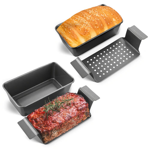 4pcs Non-stick Meatloaf Pan With Drain Tray, 9 X 5 Inches Meat Patty Tray With Drain Tray, Toasted Bread, Cake, Grilled Meat Tray, Kitchenware Gift