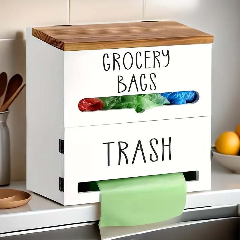 Multifunctional Wooden Trash Bag Dispenser, Easy Install Kitchen Organizer, Multifunctional Hanging Rack, Wooden Trash Bag Roll Holder, Organizing Box for Shopping Bags, Tissues And Necessary, Space Saving Under Sink Organization