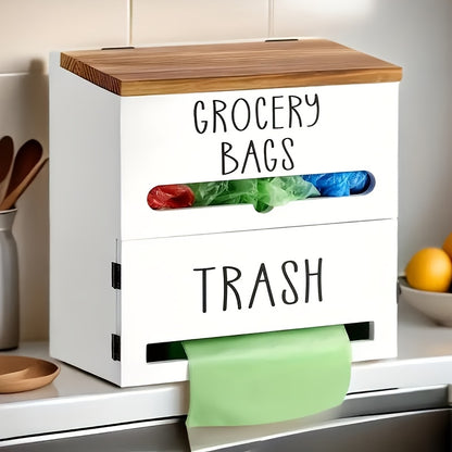 Multifunctional Wooden Trash Bag Dispenser, Easy Install Kitchen Organizer, Multifunctional Hanging Rack, Wooden Trash Bag Roll Holder, Organizing Box for Shopping Bags, Tissues And Necessary, Space Saving Under Sink Organization
