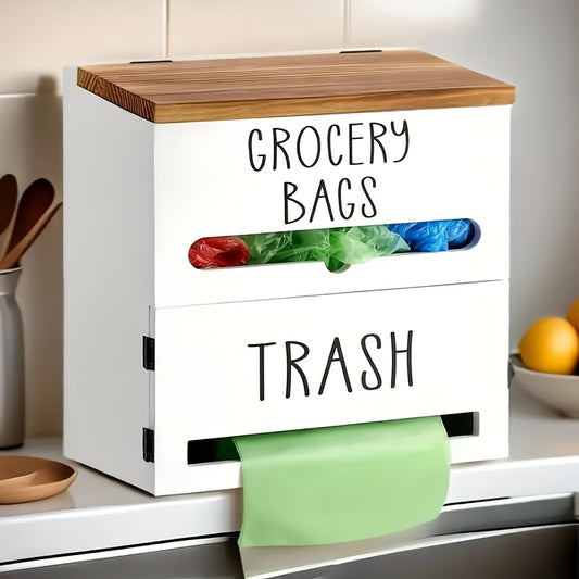 Garbage Bag Dispenser Wall Mount, Under Sink Organizer, Trash Bag Holder with Pull-Out Access, Kitchen Bag Storage Rack for Shopping Bags & Tissues, Space Saving Cabinet Organization