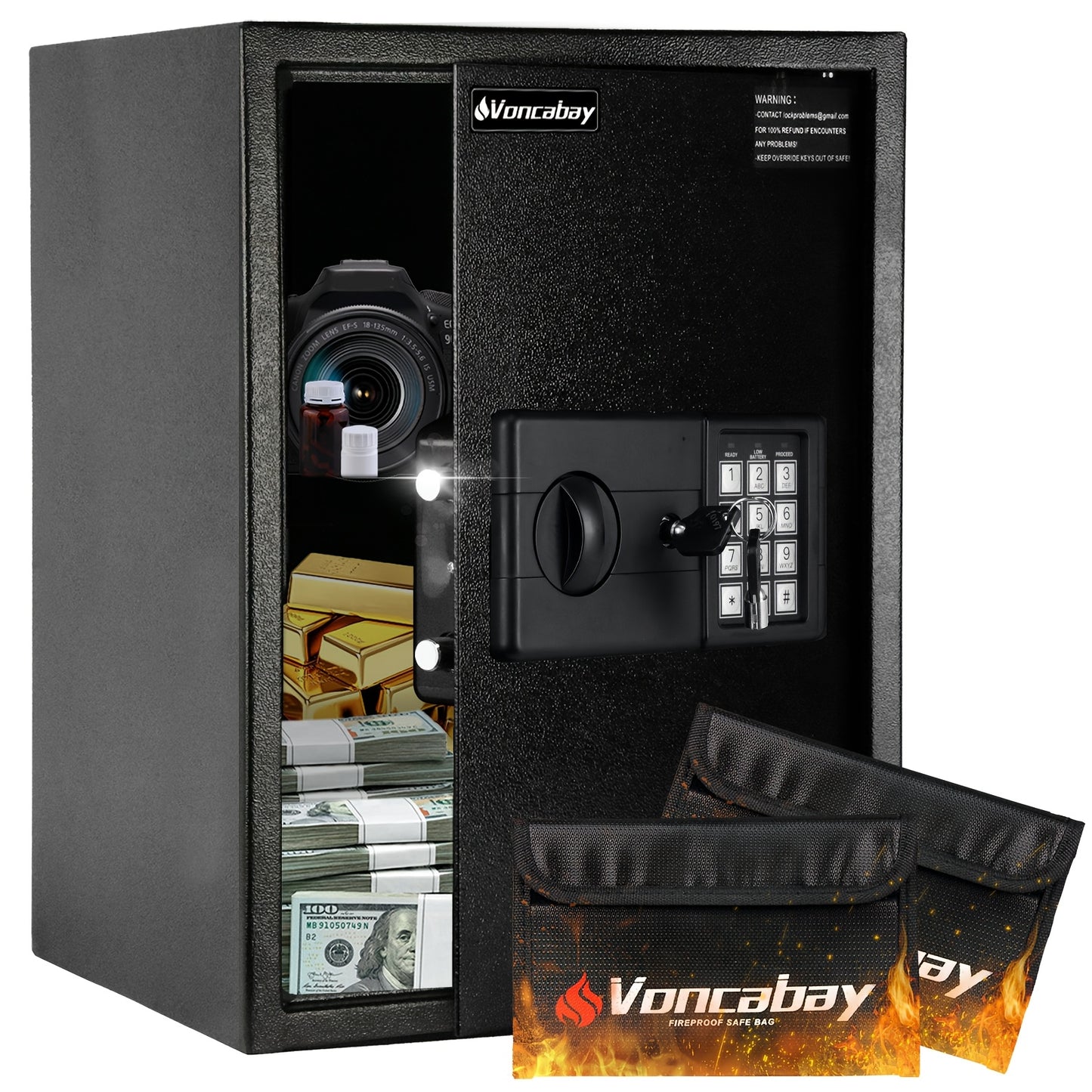 ROLOWAY Fireproof Safe, Keyboard Lock, Black, Including Fireproof Bag - Safe Storage for Home And Office, Available In Multiple Sizes Christmas Gift. Valentine's Day Items