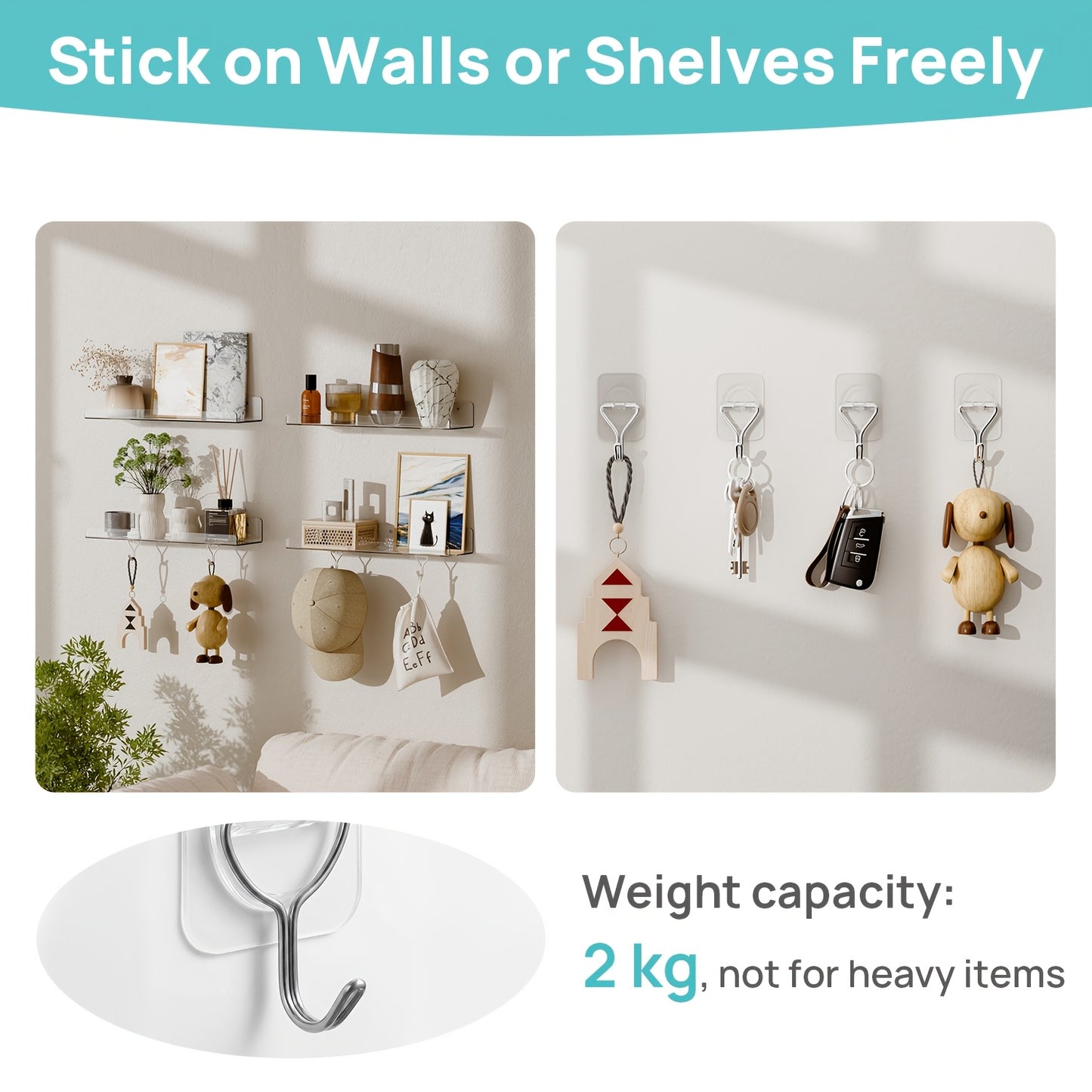 Acrylic Floating Shelves for Wall 4-Pack with 4 Hooks | Clear Wall Mounted Display Shelf Organizer | Bathroom Bedroom Living Room Kitchen Decor | Invisible Floating Wall Shelf Storage Set