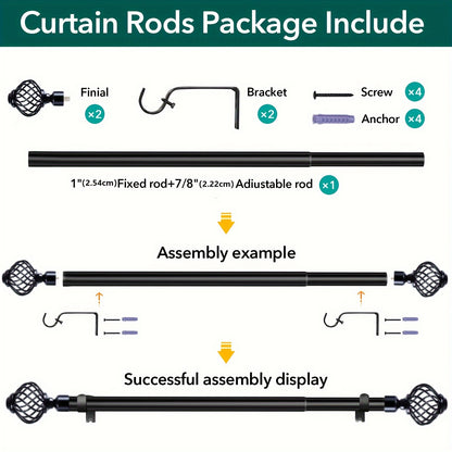 Curtain Rods for Windows, Modern Decorative Brass Drapery Rods, Heavy Duty Curtain Rods, Black Curtain Rods for Bedroom, Living Room, Patio, Kitchen, Farmhouse, Adjustable Easy Install Curtain Rods
