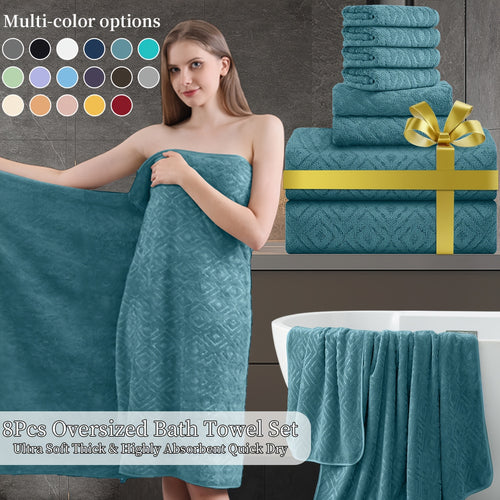 8pcs Extra Large Bath Towel, Ultra-Soft Thick Bath Towel Highly Absorbent Quick Dry Towel 700GSM Includes 2 Oversized Bath Towels & 2 Hand Towels & 4 Towels for Bathroom Hotels Gym, Wash Cloths